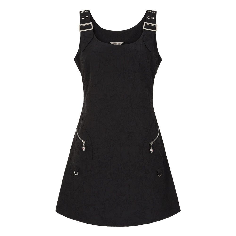 Banned - No Rules Black Buckle Kurzes Kleid - Schwarz
